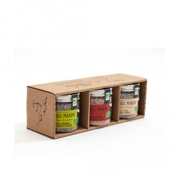 Ontdekkingsdoos van 3 x bio Gu&eacute;rande zouten voor vlees 450gr